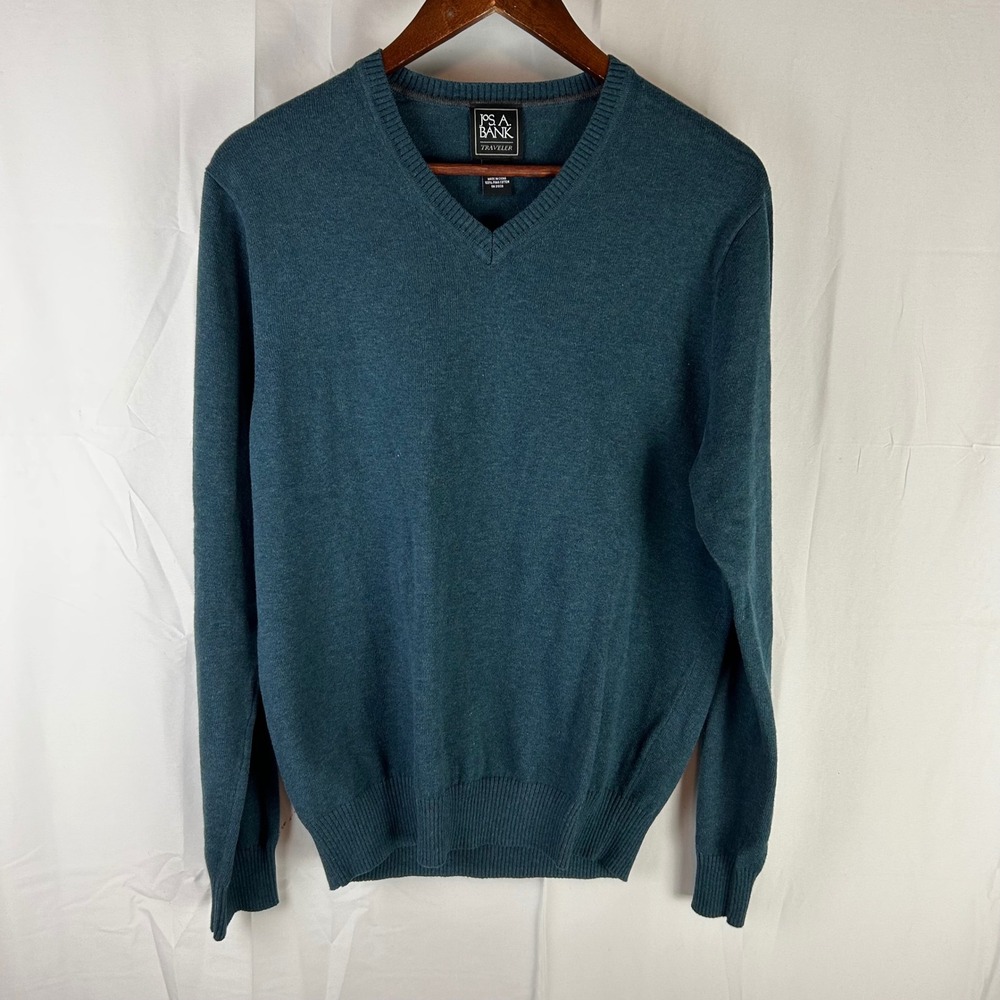 Jos. A. Bank V-Neck Sweater Mens Medium Teal‎ Blue Pima Cotton Traveler
